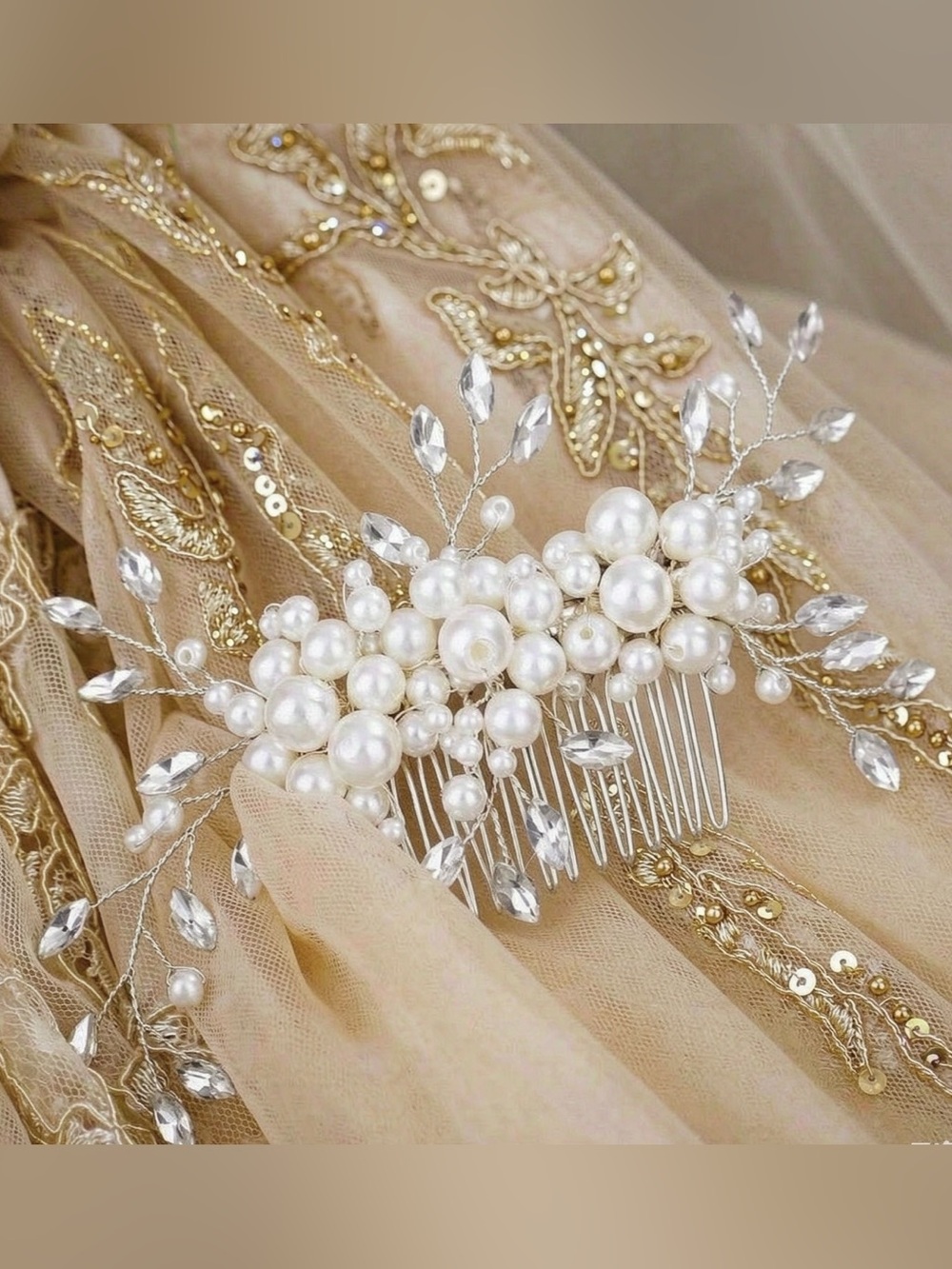 Pearl & Crystal Bridal Hair Comb - Cream